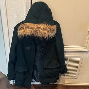 Madden Girl Dark Green Coat with Faux Fur Trim